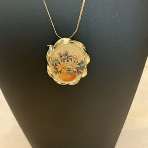 Cameo Style Oval Floral Pendant
